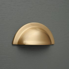 Shropshire Brushed Satin Brass Cupboard Handles | Lacquered - Round Cup Pull
