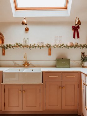Pink & Green Christmas Kitchen with Brass