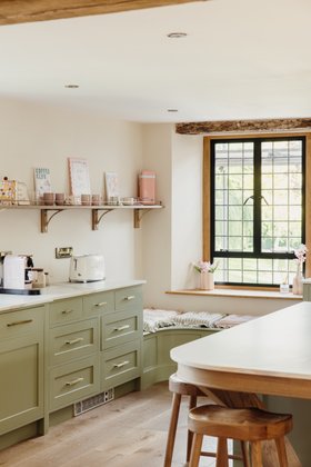 Pistachio Country Kitchen with Open Shelving