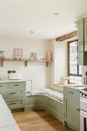 Pistachio Country Kitchen with Open Shelving