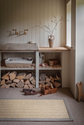 Alternative Flooring, Anywhere Ca-rPET Herringbone Re-Flect Runner With A Herringbone Grey Border From £139, Anywhere Panama Syrup Carpet From £54 Per M2 (alternativeflooring.com)