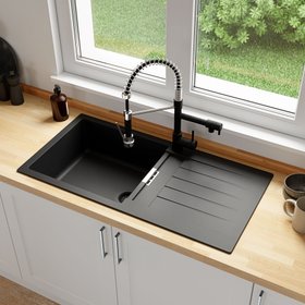 Évier composite de quartz noir "Galvani" - 1 cuve - Cooke and Lewis