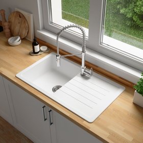 Evier quartz, rectangulaire 1 bac blanc, égouttoir réversible ALLAIRE - 86x50x28,2 cm - Cooke and Lewis
