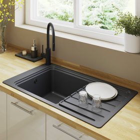 Cooke & Lewis - Évier en quartz + égouttoir "Jaurel" noir - 1 cuve