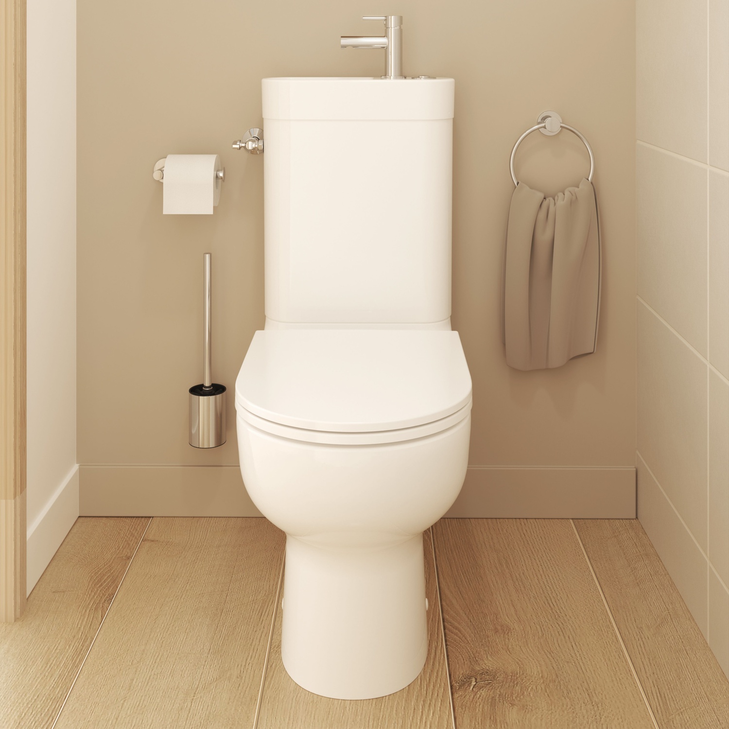 Pack wc a poser avec lave main CALICIA sans bride et vortex sortie horizontale - Dim : h.88,5 x l.37 x p.63,5 cm - Cooke and Lewis