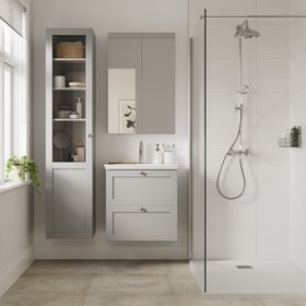 Meuble sous vasque suspendu gris galet 2 tiroirs l.60 x H.60 x P.45 cm GoodHome Imandra