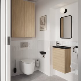 Meuble lave mains suspendu effet chêne clair 1 porte l.43,5 x H.55 x P.23,2 cm GoodHome Imandra