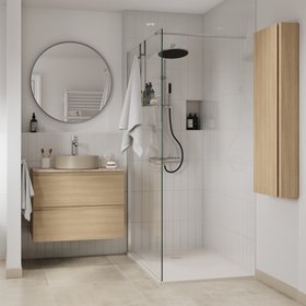 Meuble sous vasque suspendu effet chêne clair 2 tiroirs l.60 x H.60 x P.45 cm GoodHome Imandra