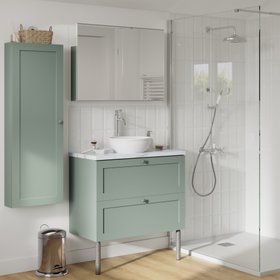 Meuble sous vasque suspendu vert sauge 2 tiroirs l.80 x H.60 x P.45 cm GoodHome Imandra