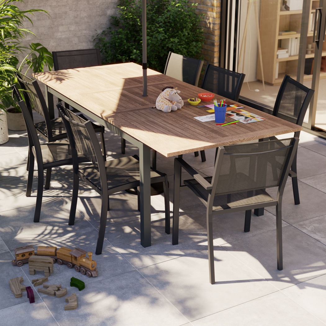 Table de jardin extensible en aluminium effet bois GoodHome Floris