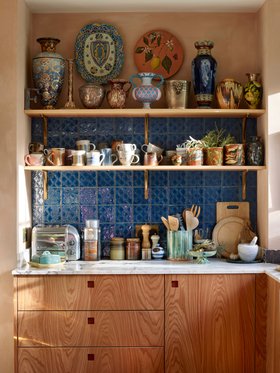 MT - Kensington Cerulean Ettie handpiped tiles in Pluck Kitchen