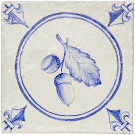 MT - The White Hart collection, Oak Leaf in Circle in Rosalind Blue on Antique White