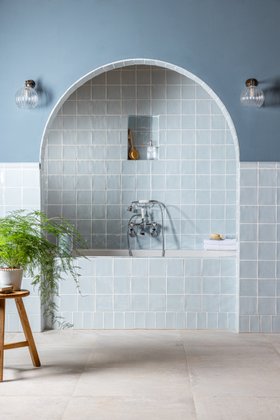 MT - Lustre Sky Blue Square & Medium Brick, with Bolection and Quarter Round Trim piece
