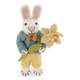 White Bunny with Blue Jacket & Daffodil