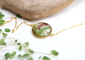 Gold Enchanted Forest Bracelet With Real Moss, Ferns And Flowers
