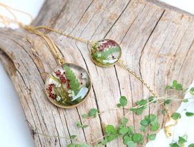 Gold Enchanted Forest Bracelet With Real Moss, Ferns And Flowers