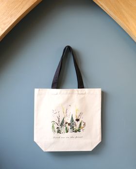 Ferns and mushrooms organic fairtrade tote bag forest art