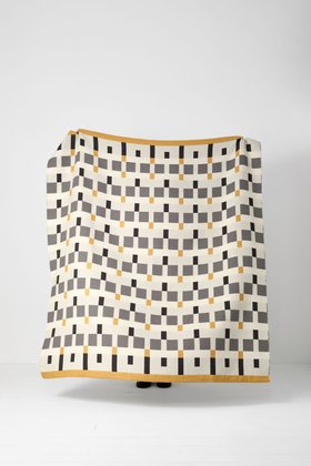 Ian Mankin Home Checkmate Charcoal & Ochre Large Recycled Cotton Blend Throw