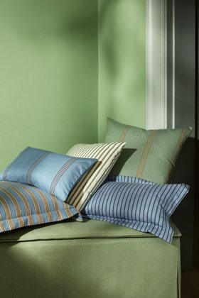 Ian Mankin Beacons Collection Blue And Green Cushion Close Up