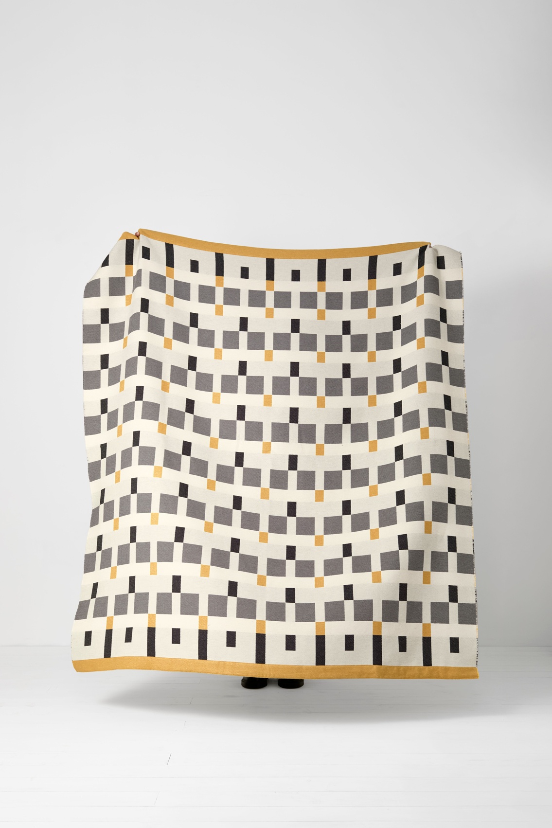 Ian Mankin Home Checkmate Charcoal & Ochre Large Recycled Cotton Blend Throw