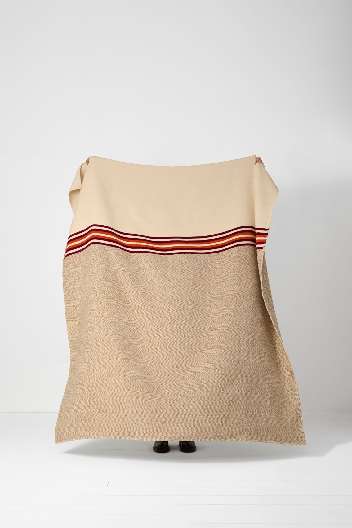 Ian Mankin Home Fraisier Stripe Claret & Rust Recycled Cotton Blend Throw