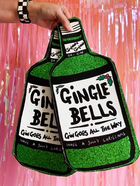 Gingle Bells Gin Bottle Glitter Christmas Decoration