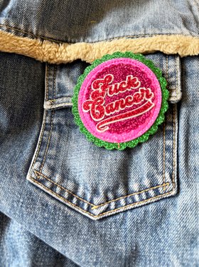 Fuck Cancer Glitter Felt Badge Pin | Breast Cancer Awareness Support Brooch |