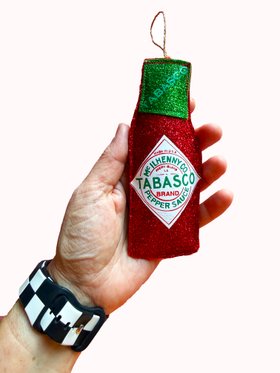 Tabasco Hot Sauce Ornament | Sparkly Novelty Christmas Tree Decor | Foodie Gift