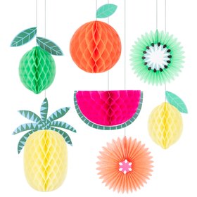 Tropical Fruit Honeycomb Decorations (x 7)