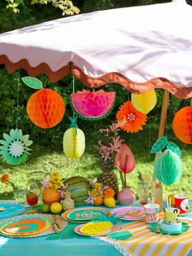 Tropical Fruit Honeycomb Decorations (x 7)