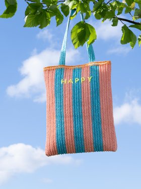 Striped Raffia Happy Tote Bag