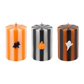 Halloween Striped Pillar Candles (x 3)