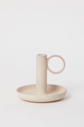 Stoneware candlestick - White