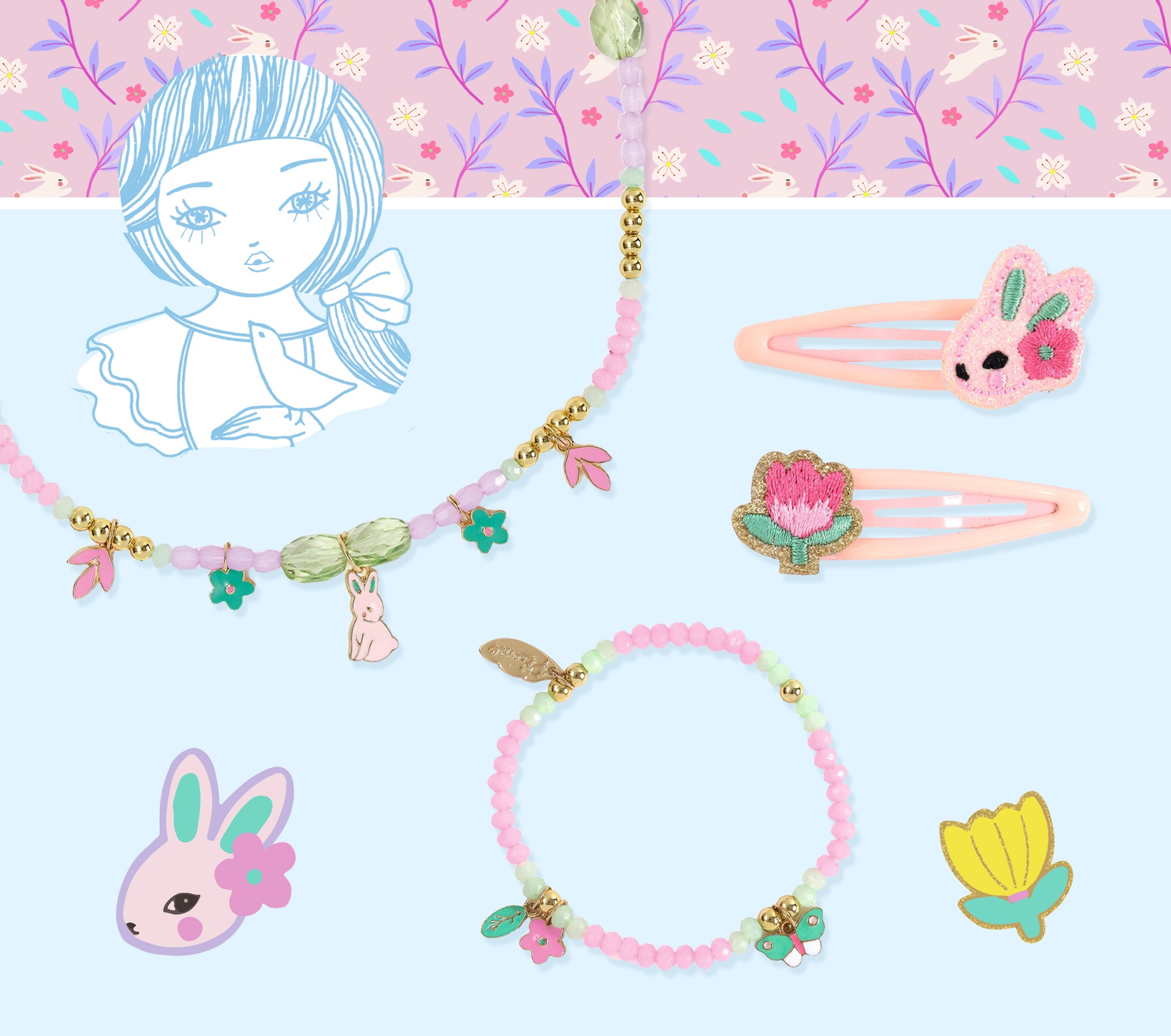 Djeco - GARDEN COLLECTION - PLUME - Camélia Necklace + Lila Bracelet