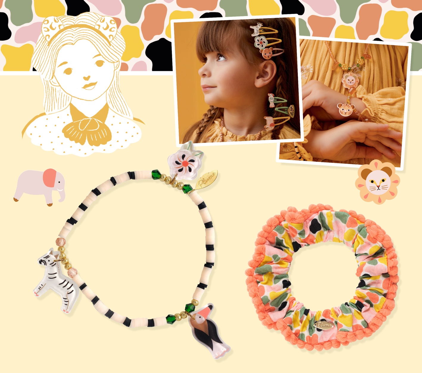 Djeco - JUNGLE COLLECTION - PLUME - Aurora Scrunchie + Jemma Bracelet