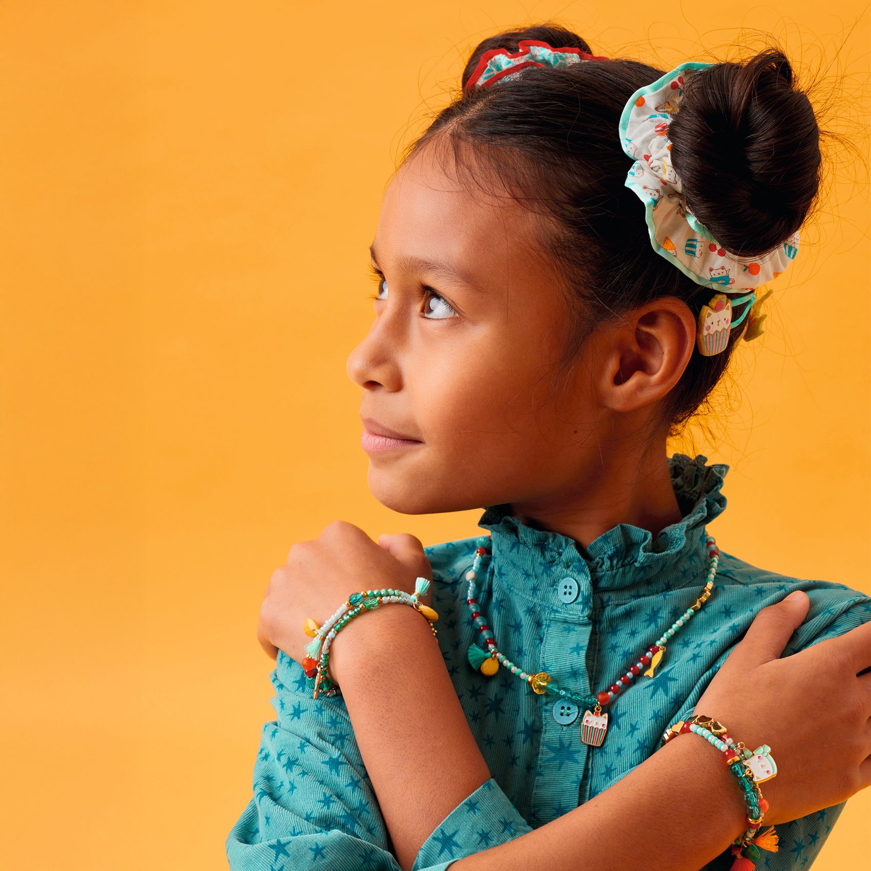 Djeco - Plume - Cat Collection - Rina & Emma Scrunchie + Hanae Bracelet + Mia Necklace