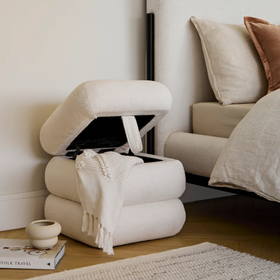 Fleur Boucle Storage Footstool in Cloud Dancer White