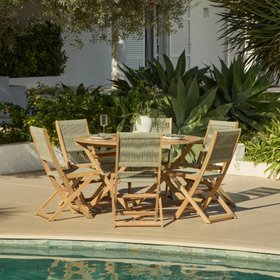 Ashby 6 Seater White Acacia Garden Dining Set with Cove Green Rope Chairs