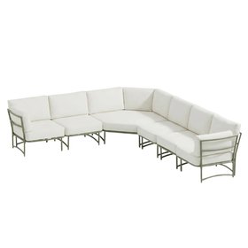 Wilder Cloud Dancer White 8 Seater Garden Corner Sofa Set with Olive Green Coffee Table