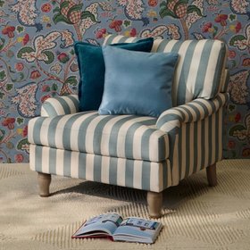 Brea coastal blue striped armchair with whitewash oak legs