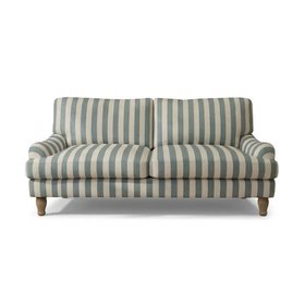 Brea cornflower blue striped 3 seater sofa with whitewash oak legs