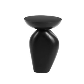 Alder jet black wooden side table with sculptural base