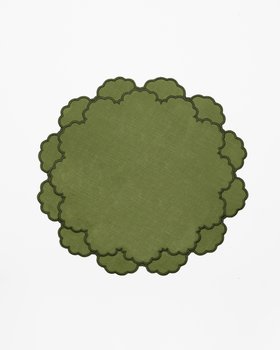 Fern Green, Scalloped Round Linen Placemats   Set Of 2