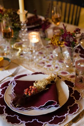 Burgundy, Embroidered Linen Napkins   Set Of 4