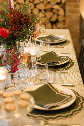 Forest Green, Embroidered Linen Napkins   Set Of 4