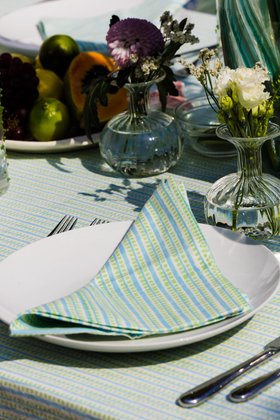 Contemporary Green & Turquoise - Block Printed Cotton Napkins - Set of 4