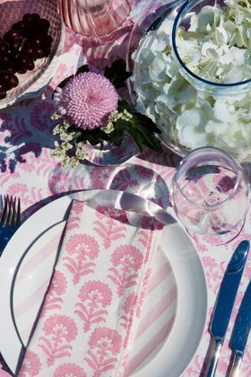 Contemporary Pink Floral - Block Printed Cotton Napkins - Set of 4