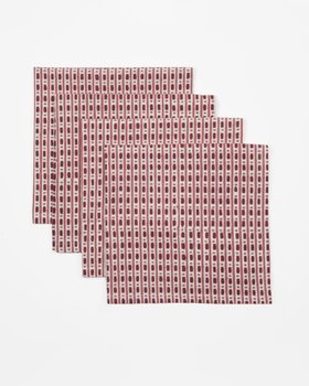 Burgundy & Rose, Dash and Dot - Block Printed Cotton Napkins - Set of 4