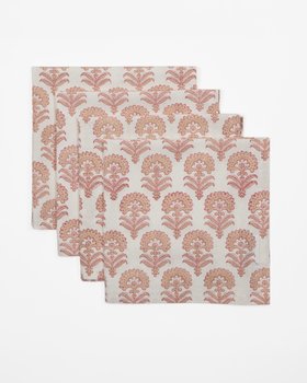 Contemporary Rose Floral - Block Printed Cotton Napkins - Set of 4