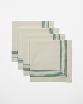 Cream Cotton Napkins with Sage Green Border - Set of 4